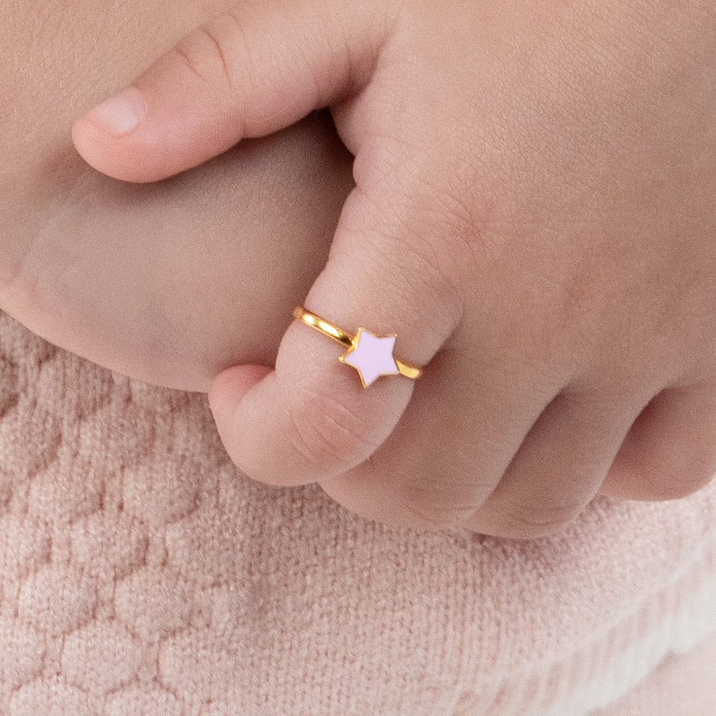 Solid Gold Pink Star Ring for Kids | BIS Hallmarked | Tiny Jewels